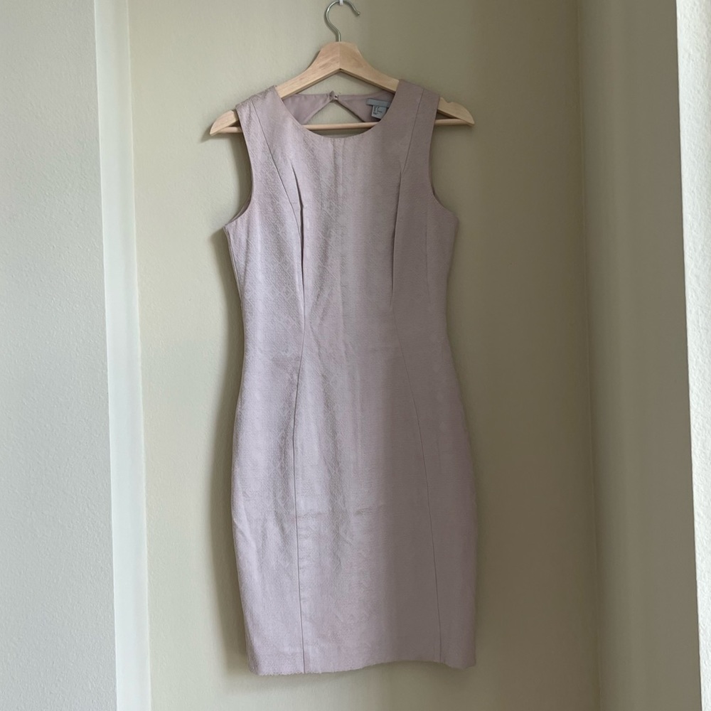 H&M Cream Fitted Cutout Back Jacquard Office Dress